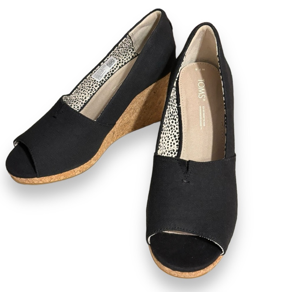 TOMS Michelle Cotton Peep-Toe Platform Wedge Pump Heel